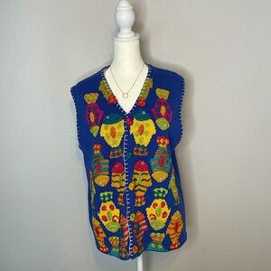 Vintage Colorful Fish Pattern Knit Vest women’s LARGE